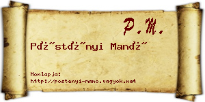 Pöstényi Manó névjegykártya